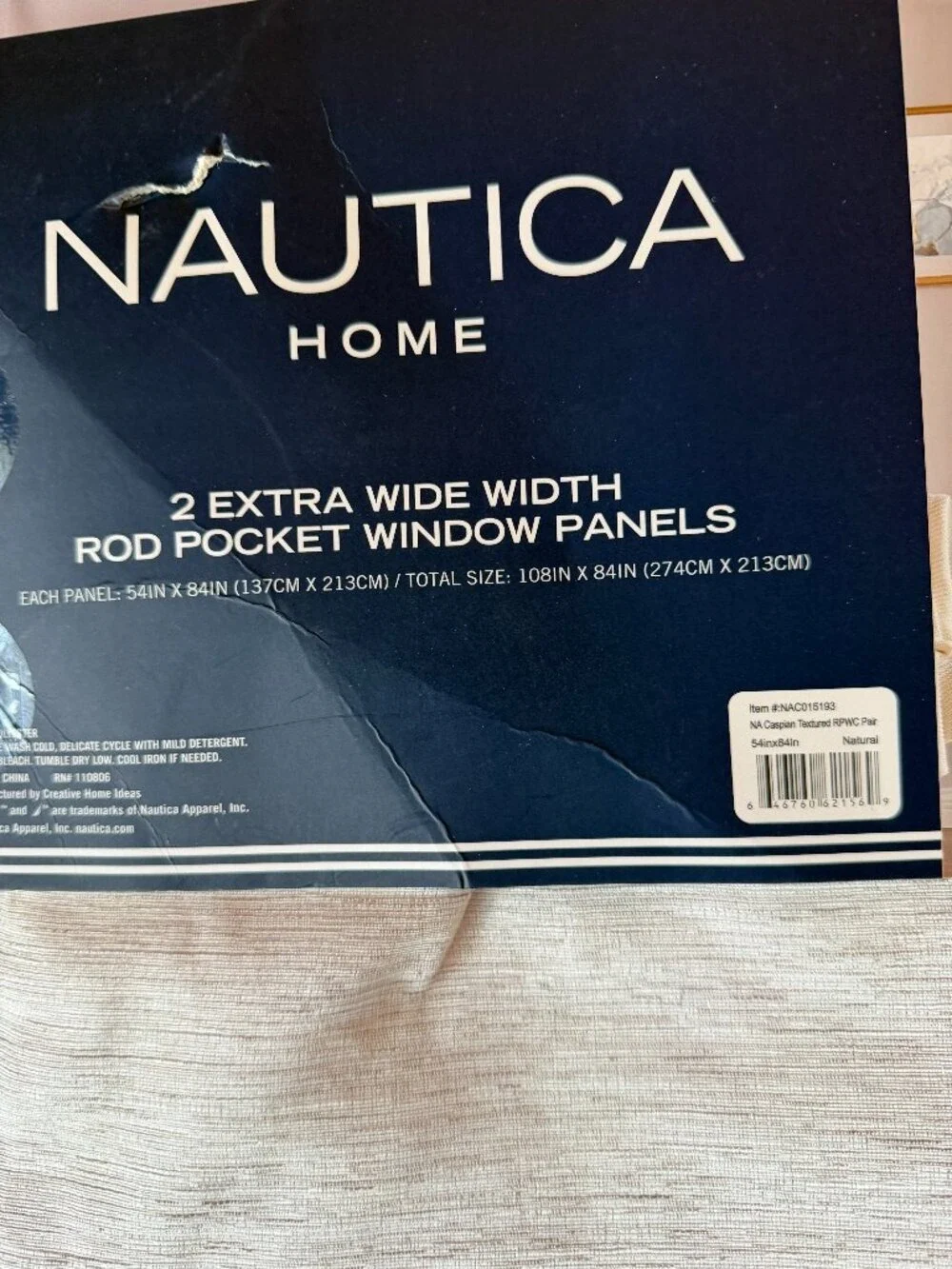 Nautica Caspian Light Filtering Curtains 54x84 Set of 2 Extra Wide Panels NWT